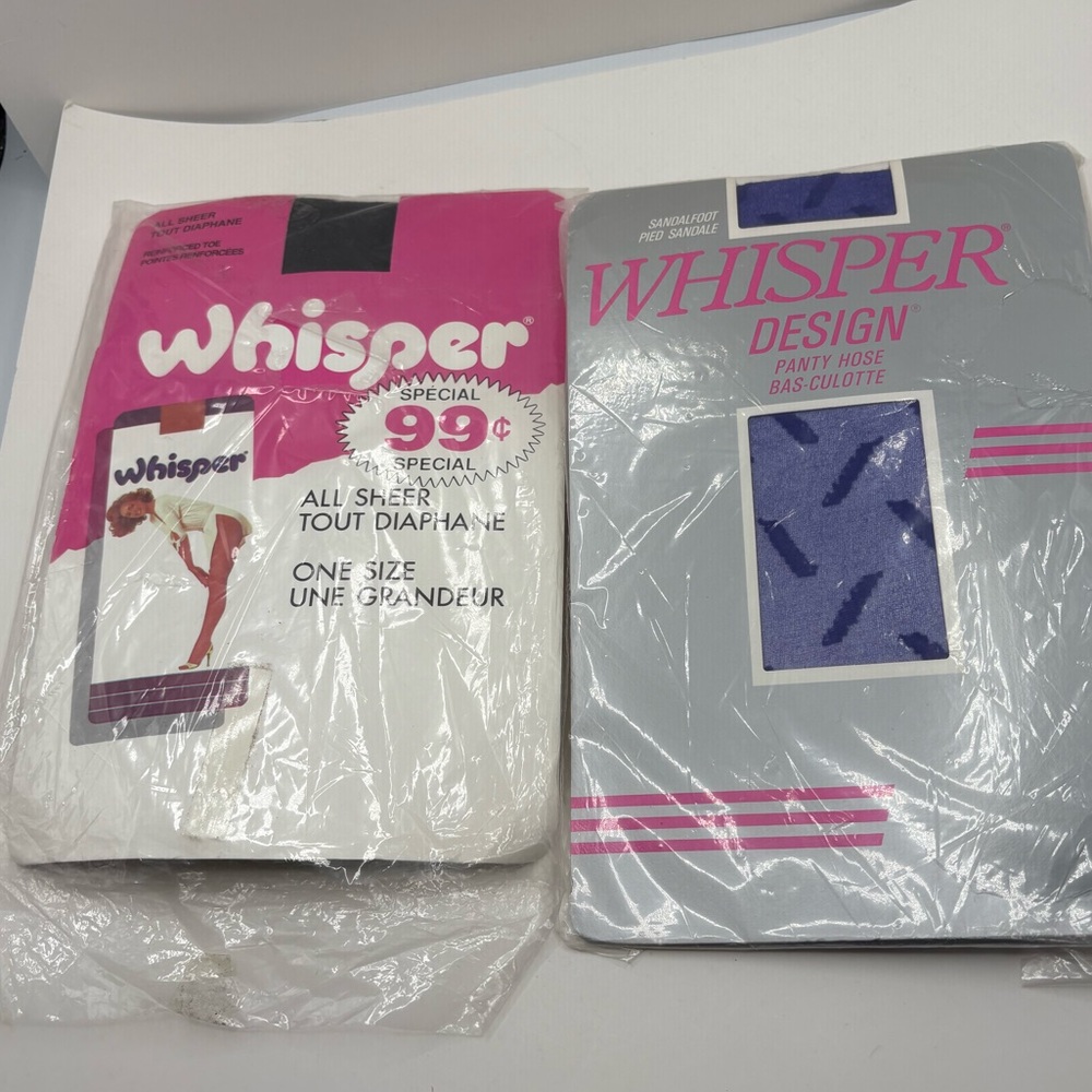 Two VTG Nylon Pantyhose Whisper All Sheer Black & Design Color Purple